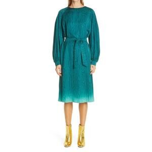NWOT Dries Van Noten Dizan 1158 Moire Midi Dress Ombre Turquoise